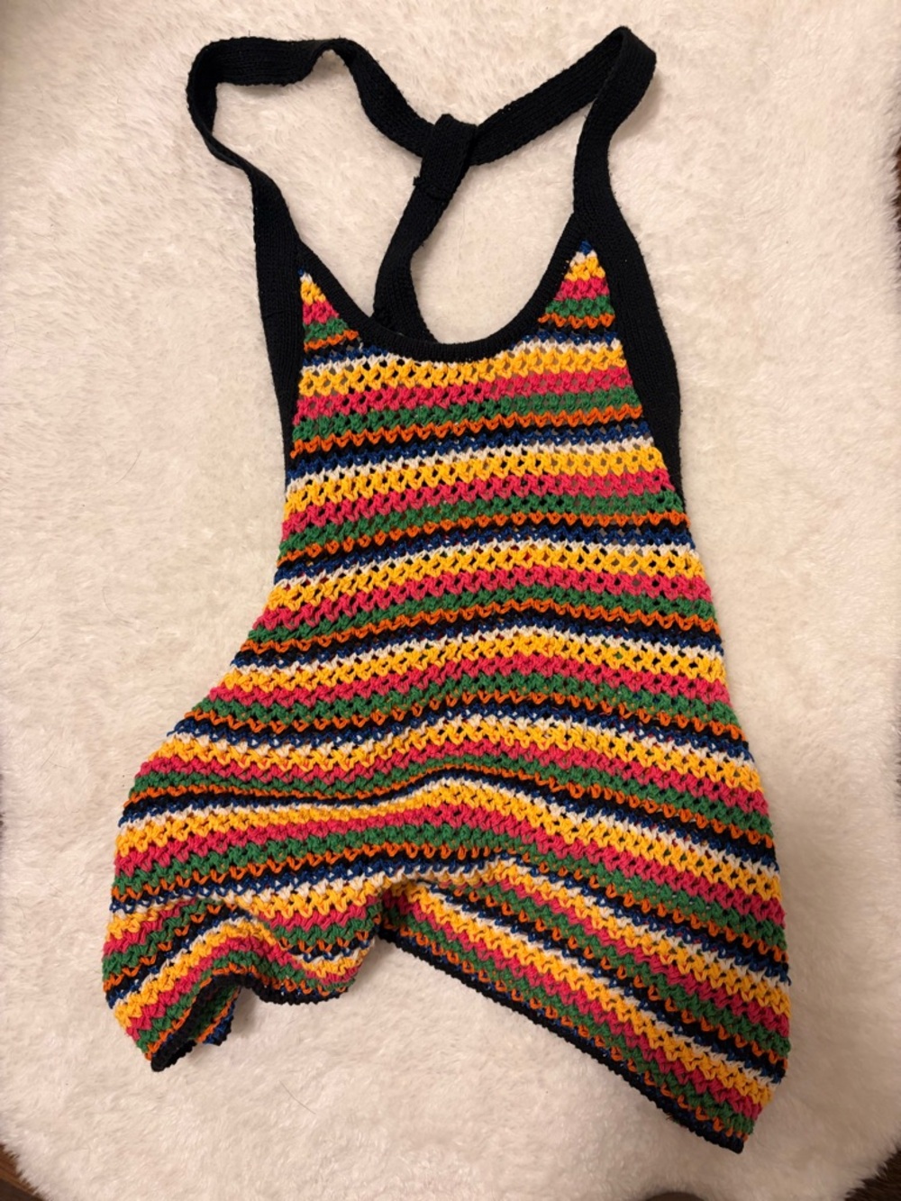 Zara Multicolor Striped Crochet Tank Top with Black Trim